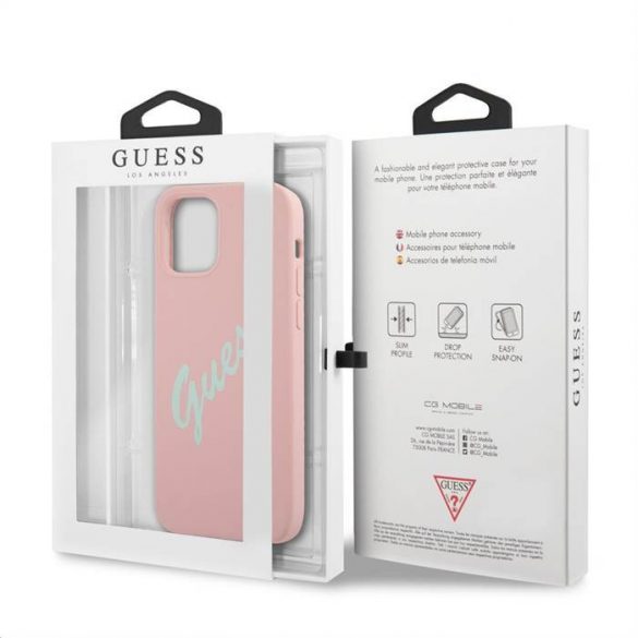 Husă din spate din silicon lichid pentru Apple iPhone 12 Mini GUESS GUHCP12SLSVSPG - roz