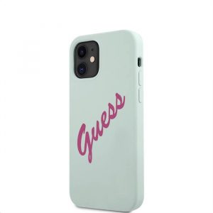 Husă din spate din silicon lichid pentru Apple iPhone 12 Mini GUESS GUHCP12SLSVSBF - Albastru deschis