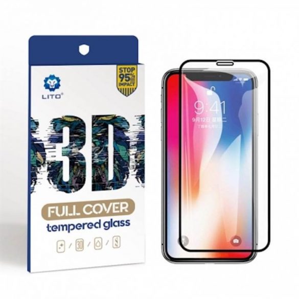 Film de sticlă cu acoperire completă 3D HD pentru Apple iPhone X/XS/11 Pro Lito - negru