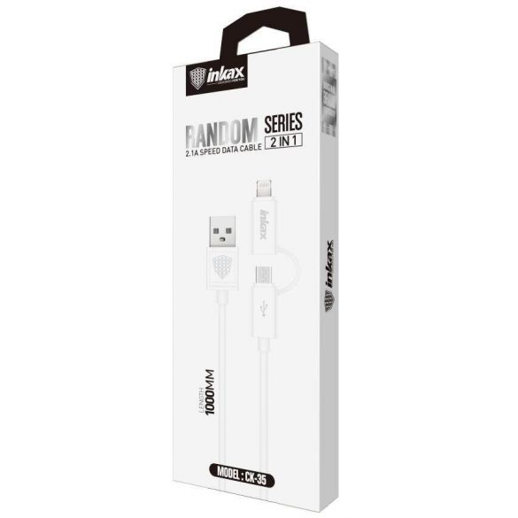 Cablu de date INKAX CK-35 2in1 Lightning+Micro USB 1M - Alb