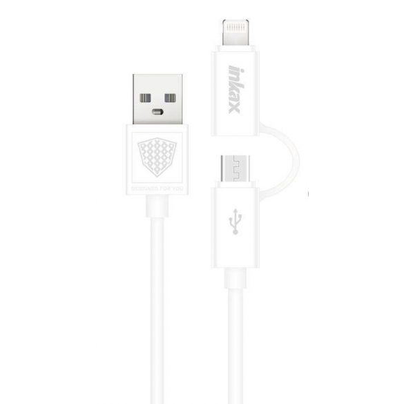 Cablu de date INKAX CK-35 2in1 Lightning+Micro USB 1M - Alb