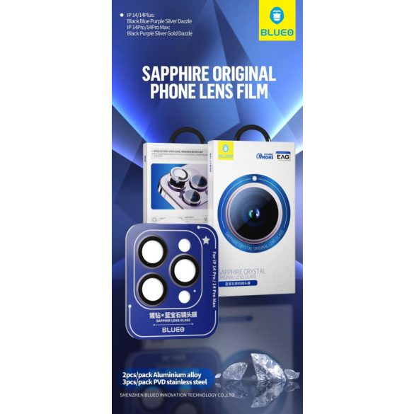 Apple iPhone 14 Pro/14 Pro Max Blueo Exclusive cameră 3D sticlă de protecție safir - argintiu