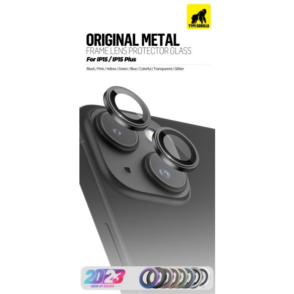 Apple iPhone 15/15 Plus TG Film de protecție din sticlă pentru cameră 3D din metal original - negru