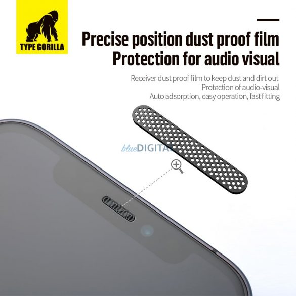 Receptor ESD Apple iPhone 15 Plus/16 Plus TG Film complet din sticlă 2.5D rezistent la praf - negru