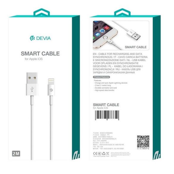 Cablu de date DEVIA EC064 Smart Lightning 2M - Alb