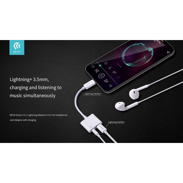 Adaptor audio și încărcător Devia EH018 Lightning/3.5 Jack - alb