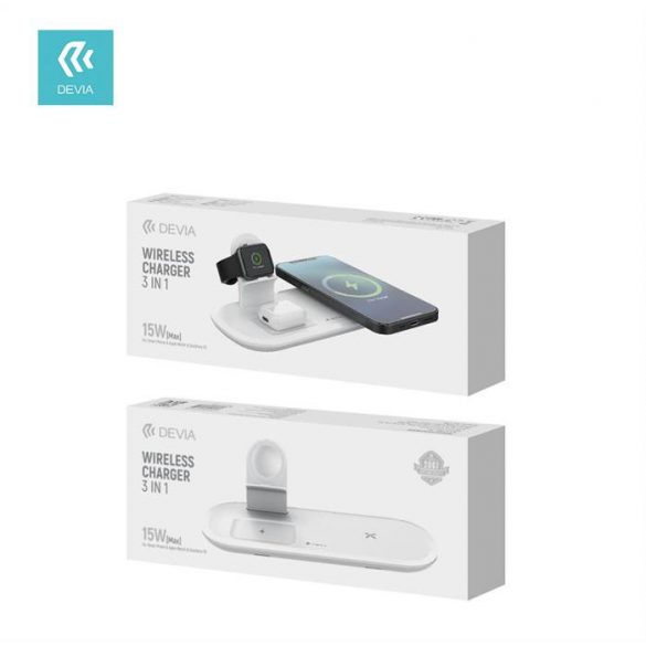 Încărcător wireless Devia 3in1 18W - alb