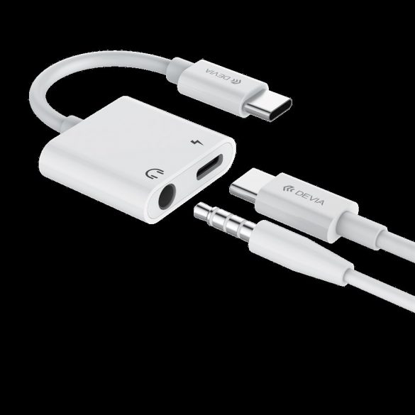 Adaptor audio și încărcare Devia EC610 USB Type-C/3.5 Jack - alb