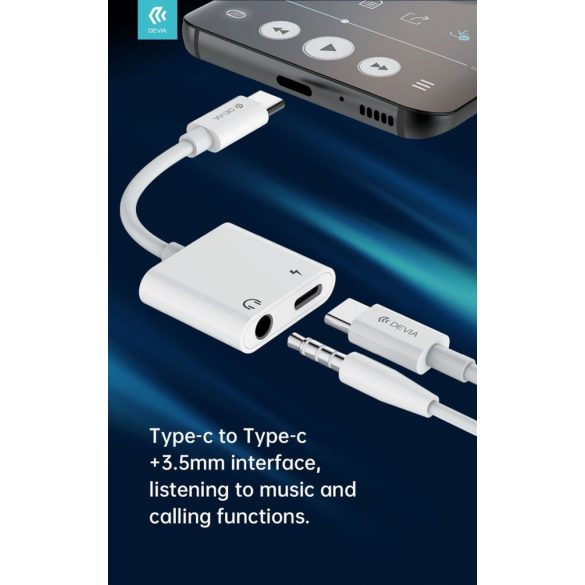 Adaptor audio și încărcare Devia EC610 USB Type-C/3.5 Jack - alb