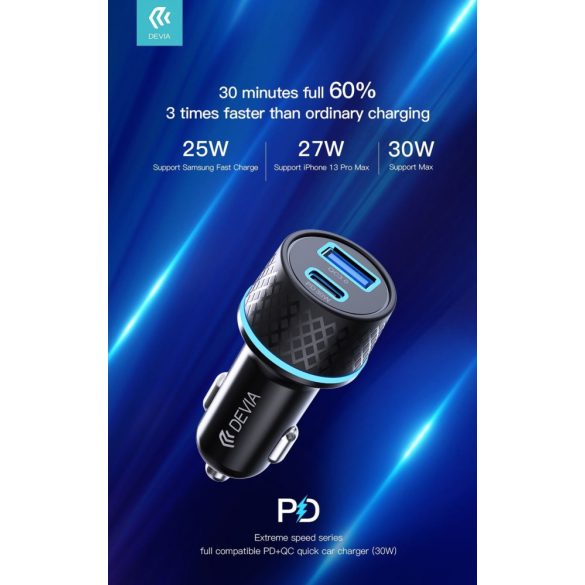 Încărcător auto Devia EA135 Extrem Speed ​​​​PD+QC 3.0 52,5 W - negru