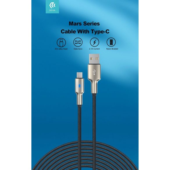 DEVIA EC313 Mars Zinc Aloy 2.1A USB Type-C 1.5M Data Cable - Negru