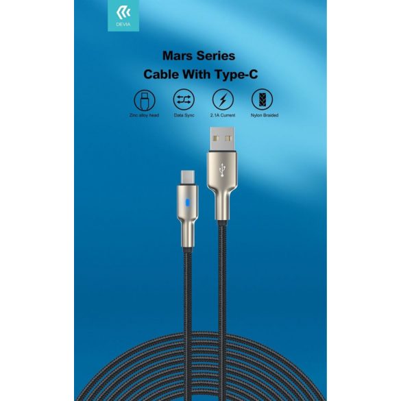 DEVIA EC313 Mars Zinc Aloy 2.1A USB Type-C 1.5M Data Cable - Negru