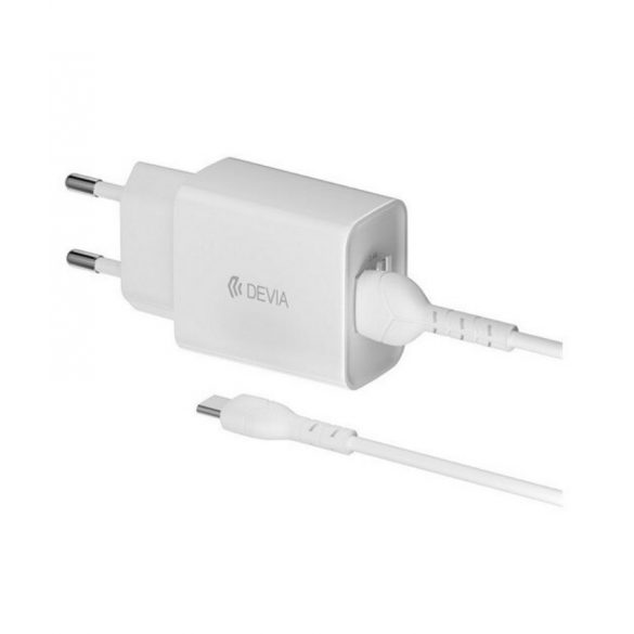 Încărcător de rețea Devia RLC-526 Smart 2.4A 2xUSB + cablu de încărcare USB Type-C 1m - alb