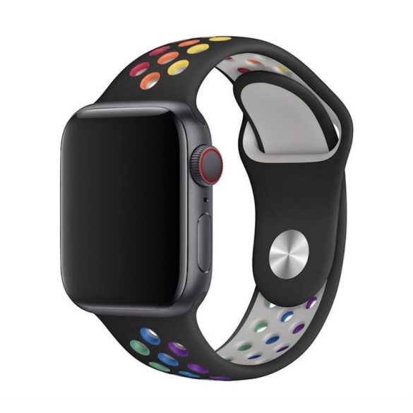 Curea de ceas Apple iWatch Devia Delux Sport 2 38/40/41 mm - negru/curcubeu