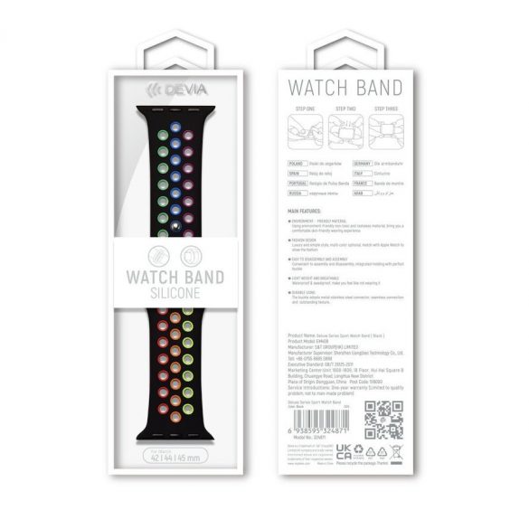 Curea de ceas Apple iWatch Devia Delux Sport 2 38/40/41 mm - negru/curcubeu