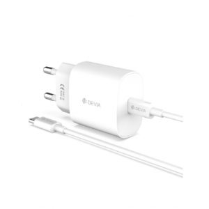 Încărcător de rețea Devia RLC-383 Smart PD 25W + Cablu de încărcare PD USB Type-C - alb