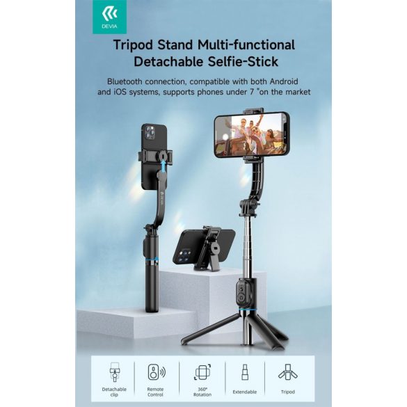 Stand cu trepied Devia Stick selfie wireless multifunctional - negru