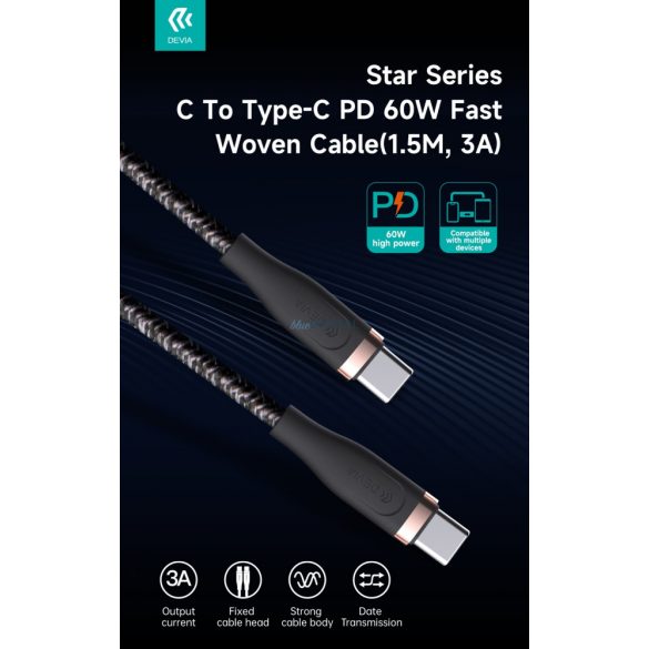 Cablu de date DEVIA EC320 Star PD 60 W USB Type-C 1,5 m - alb