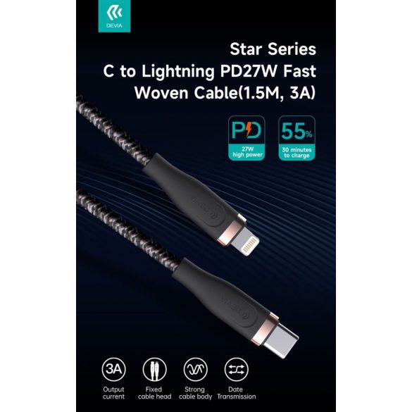 Cablu de date DEVIA EC418 Star PD 27W Lightning 1.5M - Alb