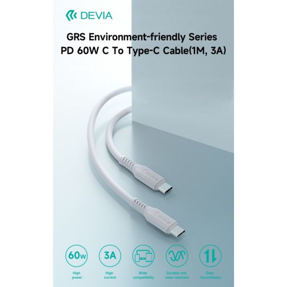 Cablu de date DEVIA EC636 GRS PD 60W USB Type-C 1M - Alb