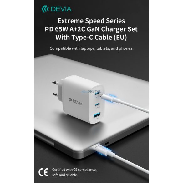 Devia RCE-3005CL Smart PD 30W adaptor de alimentare GaN + cablu USB Type-C PD - alb