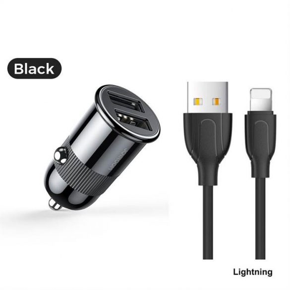 Joyroom C-A06 3.1A 2xUSB Încărcător auto + cablu de date Lightning 1M - Negru