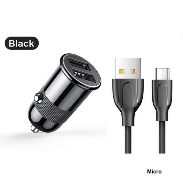 Încărcător de mașină Joyroom C-A06 3.1A 2xUSB + cablu de date micro USB 1M - negru