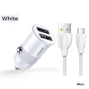 Încărcător auto Joyroom C-A06 3.1A 2xUSB + Cablu de date Micro USB 1M - Alb