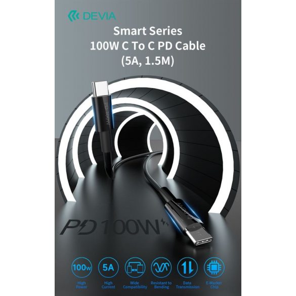 DEVIA EC317 Smart PD 100W USB Type-C 1.5M cablu de date - negru