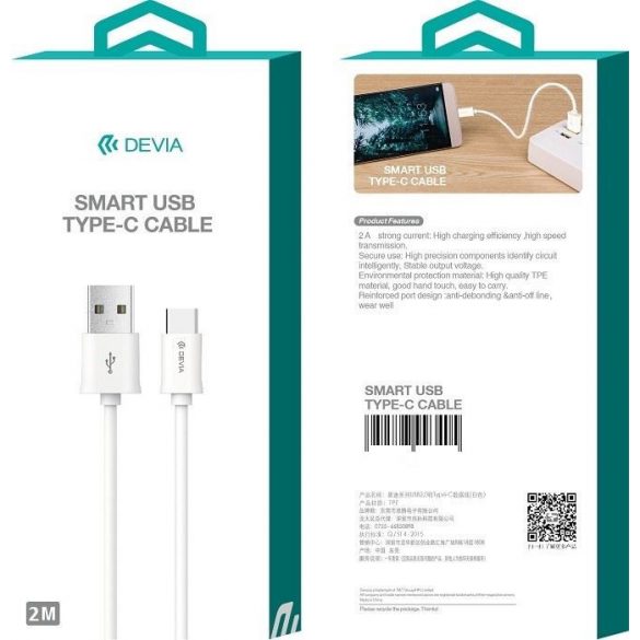 Cablu de date DEVIA EC082 Smart USB Type-C 1M - Alb