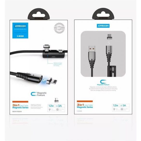 Cablu magnetic de date Joyroom S-M408 3A Micro USB 1.2M - negru