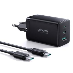 Joyroom TCG01 2xPD+QC 3.0 65W GaN Network Charging Head + 1M USB Type-C 100W PD Charging Cable - Negru