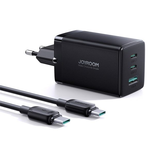 Joyroom TCG01 2xPD+QC 3.0 65W GaN Network Charging Head + 1M USB Type-C 100W PD Charging Cable - Negru