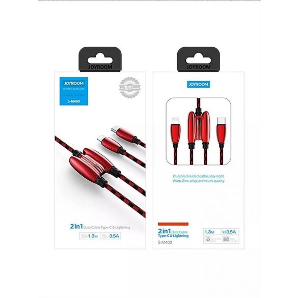 Cablu de date Joyroom S-M400 2in1 3,5A Lightning/USB Type-C 1,3M - Roșu