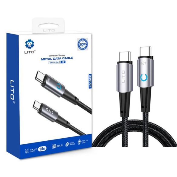 Lito LD10 Metal Data PD 60W USB Type-C 1M cablu de date - negru